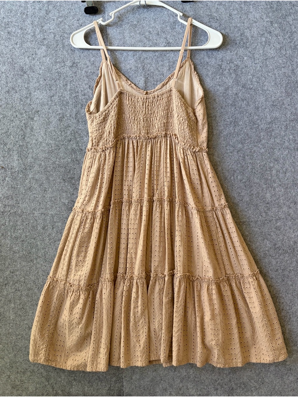 Tiered Eyelet Sundress in Pink Beige - Women Size Large - Picture 3 of 8